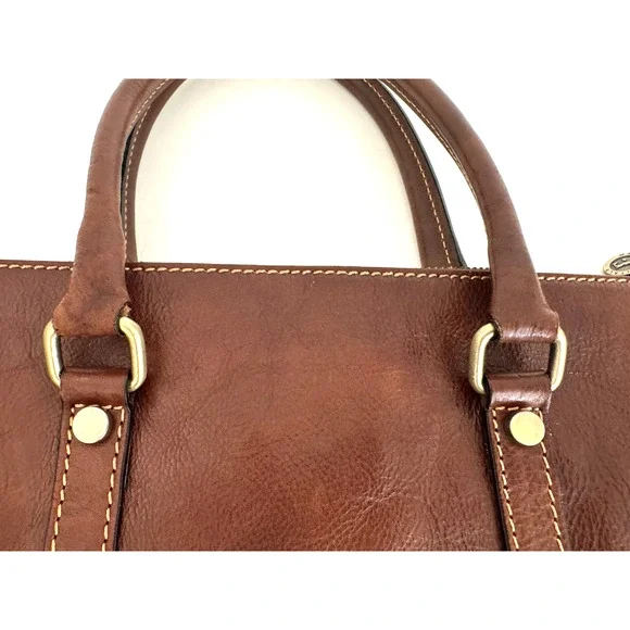 Persaman Work Tote Bag Brown Leather Top Zip Double Handles Crossbody Strap